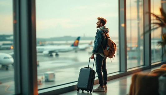 Adult male ready to travel at the airport
